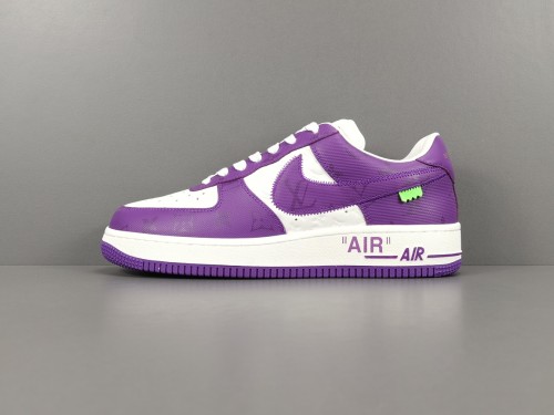 LOUlS VUlTTON X Nike Air Force 1 Low Unisex Casual Chessboard Fashion Purple Sneakers