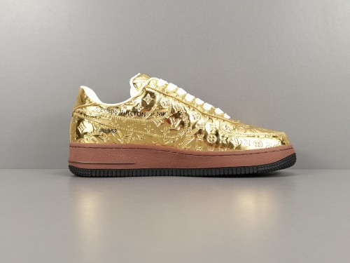 LOUlS VUlTTON X Nike Air Force 1 Low Unisex Casual Chessboard Fashion Golden Sneakers