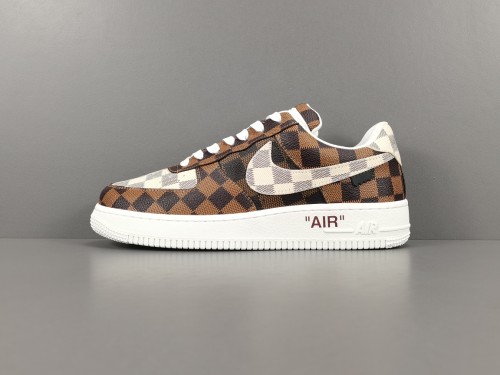 LOUlS VUlTTON X Nike Air Force 1 Low Unisex Casual Chessboard Fashion Brown Sneakers