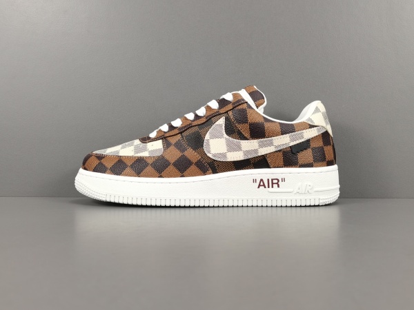 LOUlS VUlTTON X Nike Air Force 1 Low Unisex Casual Chessboard Fashion Brown Sneakers
