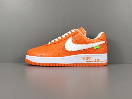 LOUlS VUlTTON X Nike Air Force 1 Low Unisex Casual Chessboard Fashion Orange Sneakers