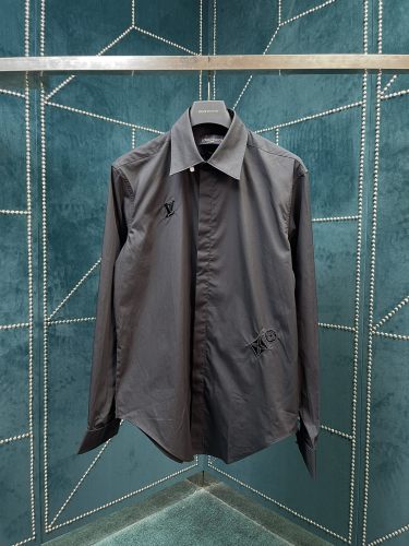 Louis Vuitton Cotton Cut-Out Pattern Shirt Unisex Logo Embroidered Long-Sleeve Shirt Coats