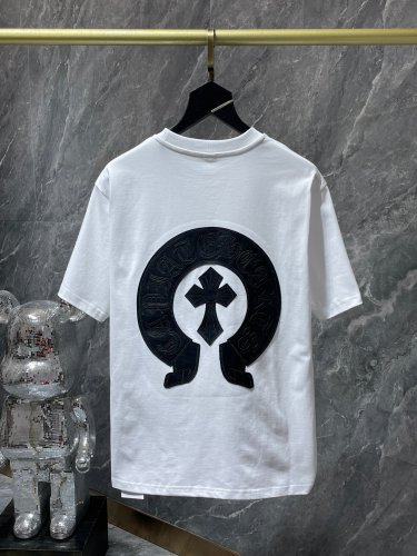Chrome Hearts Leather Cross Embroidery Short Sleeve Unisex Cotton Causal T-shirt