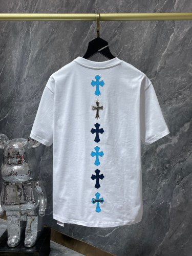 Chrome Hearts Unisex Colored Leather Cross Contrast Short Sleeve Tee