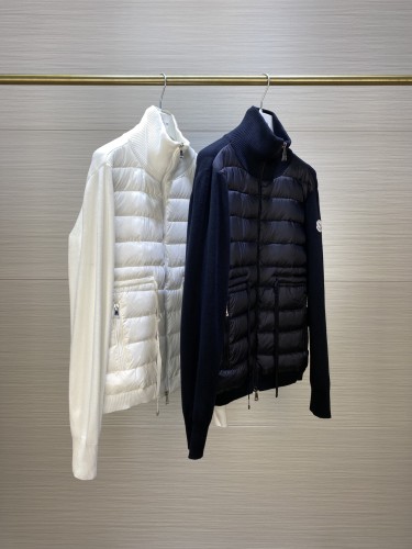 Moncler Women Knitted Down Patchwork Down Jacket Cardigan Hooded Down Jacket