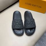 Louis Vuitton Classic Logo Print Men Slippers Fashion Casual Leather Sandal Slippers