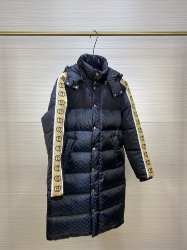 Gucci Unisex Hooded Reflective Long Down Jacket Jacquard Obscure Coat