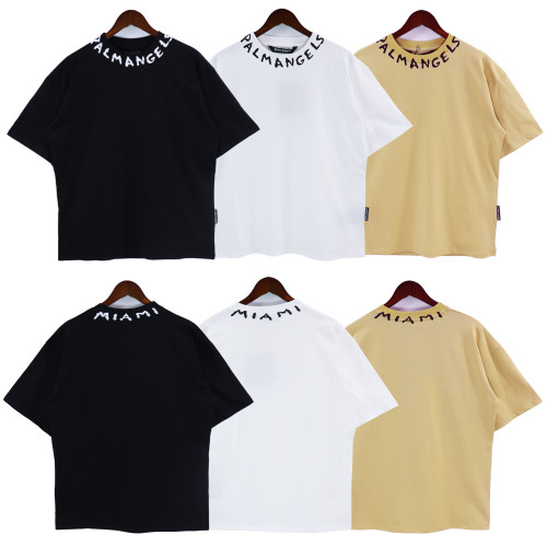 Palm Angels Vintage Retro Collar Letter Print Loose Relaxed Short Sleeve Couple Short Sleeve T-shirt