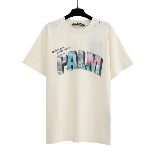 Palm Amgels Couple Letter T-shirt Print Fashion Casual Perforated Short Sleeve