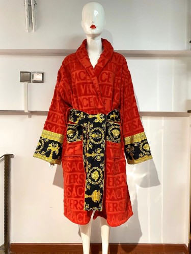 Versace Unisex Fashion Cotton Red Bathrobe Egyptian Yarn Cut Jacquard Home Clothing Robes