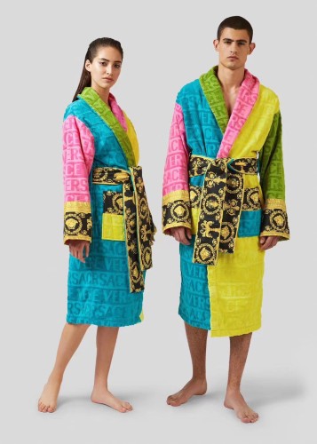 Versace Unisex Fashion Cotton Colorful Bathrobe Egyptian Yarn Cut Jacquard Home Clothing Top Version Robes