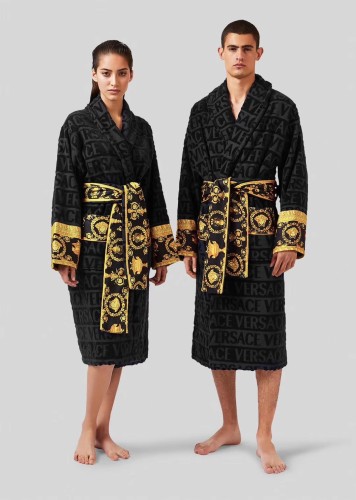 Versace Unisex Fashion Cotton Black Bathrobe Egyptian Yarn Cut Jacquard Home Clothing Robes