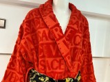 Versace Unisex Fashion Cotton Red Bathrobe Egyptian Yarn Cut Jacquard Home Clothing Robes