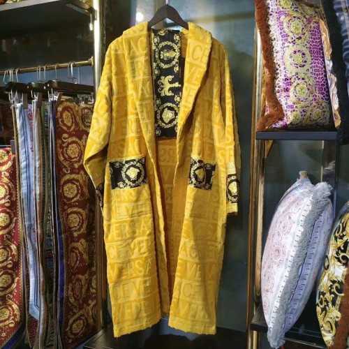 Versace Unisex Fashion Cotton Yellow Bathrobe Egyptian Yarn Cut Jacquard Home Clothing Robes