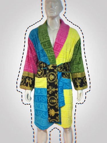Versace Unisex Fashion Cotton Colorful Bathrobe Egyptian Yarn Cut Jacquard Home Clothing Top Version Robes