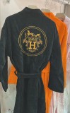 Hermes Fashion Unisex Cotton Embroidery Logo Bathrobe Retro Home Clothing Robes One Size