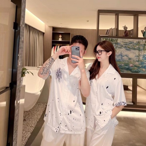 Chrome Hearts Unisex Silk Thick Fabric Skin Friendly Light Comfortable Homewear Fashion Pajamas Suits