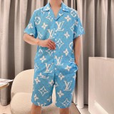 Louis Vuitton Unisex Silk Thick Fabric Skin Friendly Light Comfortable Homewear Fashion Pajamas Suits