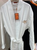 Hermes Fashion Unisex Cotton Embroidery Logo Bathrobe Retro Home Clothing Robes One Size