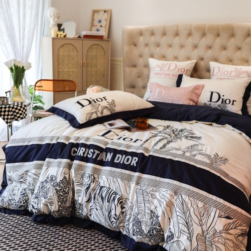 Dior Digital Print Satin Long-Staple Cotton Beding Set Embroidery Four-Piece Set
