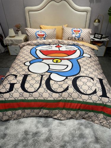 Gucci Digital Print Beding Set Double-Sided Thickening Baby Fleece Four-Piece Set Quilt Cover:200*230 Bed Sheet 245*250 Pillowcase 48*74*2