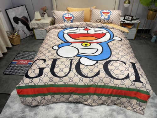 Gucci Digital Print Beding Set Double-Sided Thickening Baby Fleece Four-Piece Set Quilt Cover:200*230 Bed Sheet 245*250 Pillowcase 48*74*2
