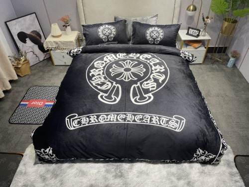 Chrome Hearts Digital Print Beding Set Double-Sided Thickening Baby Fleece Four-Piece Set Quilt Cover:200*230 Bed Sheet 245*250 Pillowcase 48*74*2