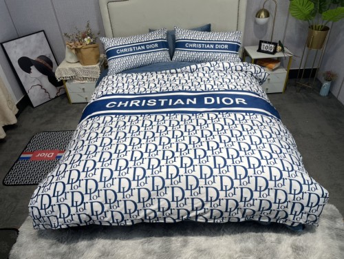 Dior Digital Print Beding Set Double-Sided Thickening Baby Fleece Four-Piece Set Quilt Cover:200*230 Bed Sheet 245*250 Pillowcase 48*74*2