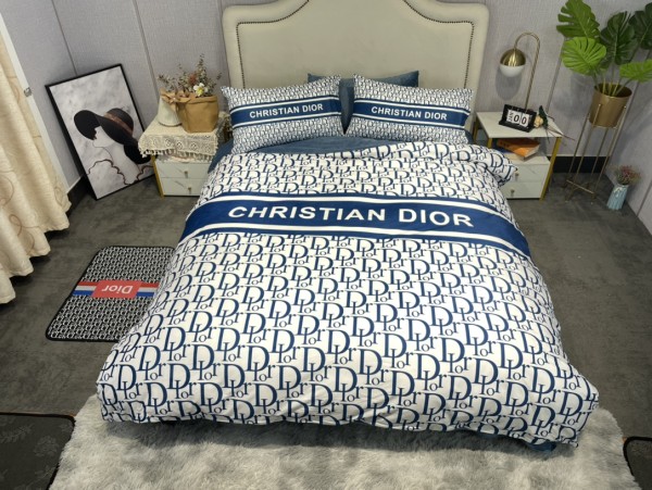 Dior Digital Print Beding Set Double-Sided Thickening Baby Fleece Four-Piece Set Quilt Cover:200*230 Bed Sheet 245*250 Pillowcase 48*74*2