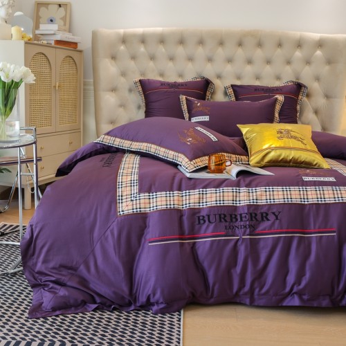 Burberry Classic Plaid Digital Print Satin Long-Staple Cotton Beding Set Embroidery Four-Piece Set