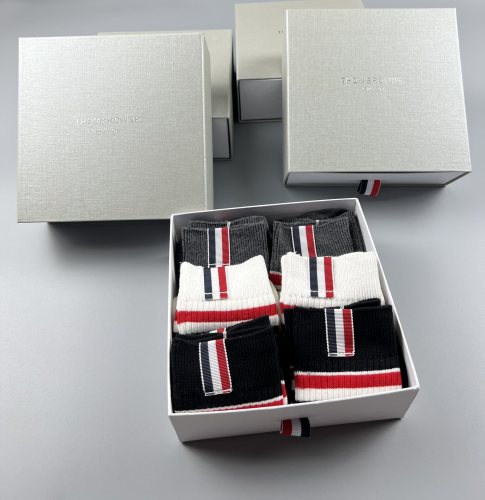 Thom Browne Classic Logo Cotton Socks Fashion Casual Socks 6 Pairs/Box