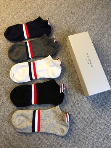 Thom Browne Classic Logo Cotton Socks Fashion Casual Low Socks 5 Pairs/Box
