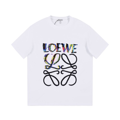 Loewe Logo Embroidery Colorful Print T-shirt Unisex Loose Cotton Short Sleeves