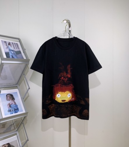 Loewe Embroidered Flame Letter T-shirt Couple Loose Cotton Short Sleeves