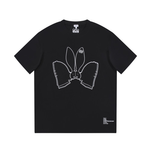 Loewe Rabbit Print Round Neck Short Sleeve Unisex Cotton Casual T-shirt