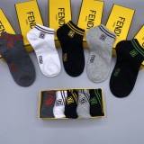 FENDI Classic Logo Embroidery Cotton Socks Fashion Casual Socks 5 Pairs/Box