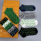 Louis Vuitton Classic Logo Embroidery Cotton Socks Fashion Casual Socks 5 Pairs/Box