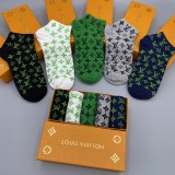 Louis Vuitton Classic Logo Embroidery Cotton Socks Fashion Casual Socks 5 Pairs/Box