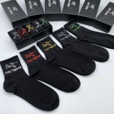 Arc'teryx Classic Logo Embroidery Cotton Socks Fashion Casual Socks 5 Pairs/Box