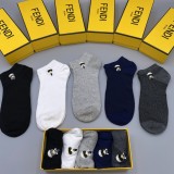 FENDI Classic Logo Embroidery Cotton Socks Fashion Casual Socks 5 Pairs/Box