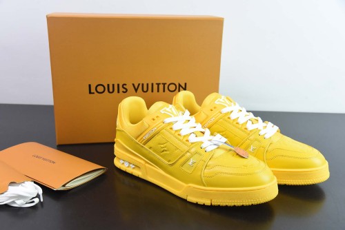 Louis Vuitton LV Trainer Men Casual Chessboard Fashion Cricket Shoes Yellow