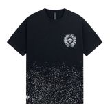 Chrome Hearts Horseshoe Cross Print Short Sleeve Unisex Splash-ink Cotton T-shirt