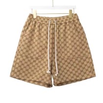 Gucci Unisex Classic Full Logo Print Cotton Shorts Causal Jacquard Denim Shorts