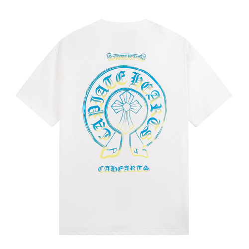 Chrome Hearts Unisex Horseshoe Sanskrit Cross Print Cotton T-shirt Tee