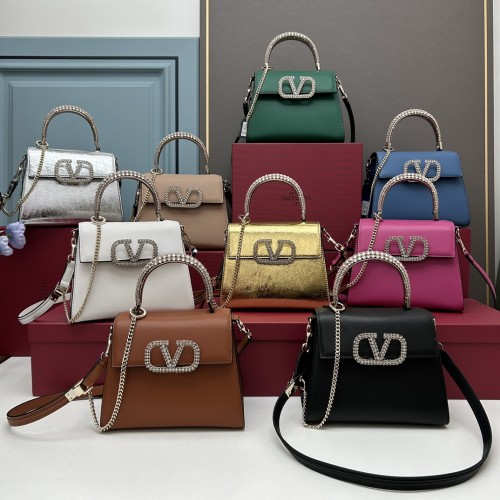 Valentino Crystal Cowhide Handbag Fashion Crossbody Bag Size：22*17*9 CM