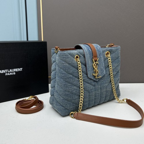 Yves Saint Laurent Puffer Washed Denim Bag Size：26*20*7 CM