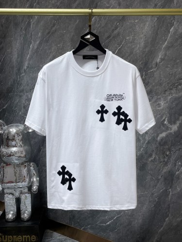 Chrome Hearts & Off White Letter Logo Printed leather Cross Short Sleeve Tee