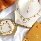 Louis Vuitton Blooming Classic Circle Monogram Flower Pendant Necklace And Bracelet Set 2/Piece