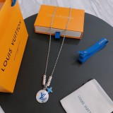 Louis Vuitton Unisex Vintage Alphabet Pendant Silver Necklace  60CM