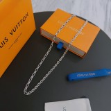 Louis Vuitton Retro Couple Rock Punk Silver Style Necklace 60 CM